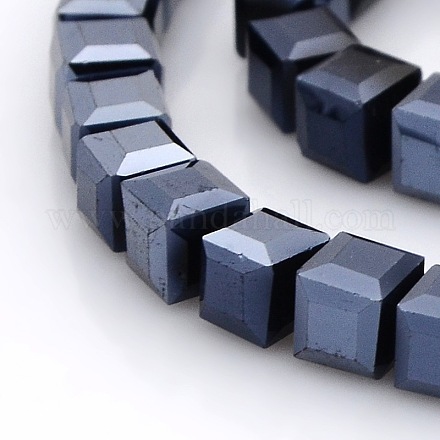 Full Plated Glass Faceted Cube Spacer Beads Strands GLAA-A031-6mm-FP01-1