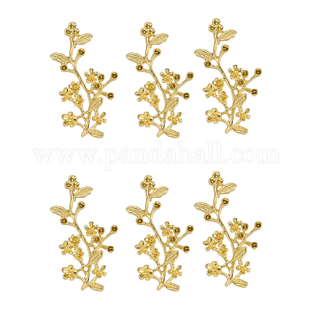 合金コネクタラインストーンの設定  花と枝  ゴールドカラー  44.5x23x8mm  穴：2.2mm  2mmのラインストーンに適する X-PALLOY-G253-15G-1
