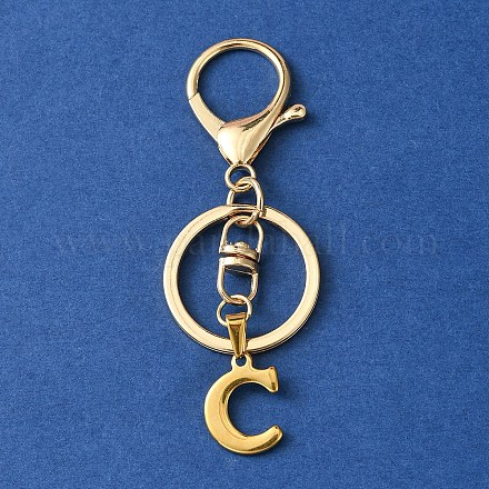 304 Schlüsselanhänger mit Anfangsbuchstabenanhänger aus Edelstahl KEYC-YW00005-03-1