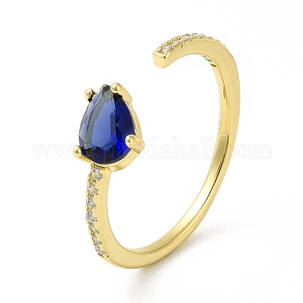 Открытое кольцо-манжета каплевидного цвета с голубым цирконием RJEW-H120-05G-1
