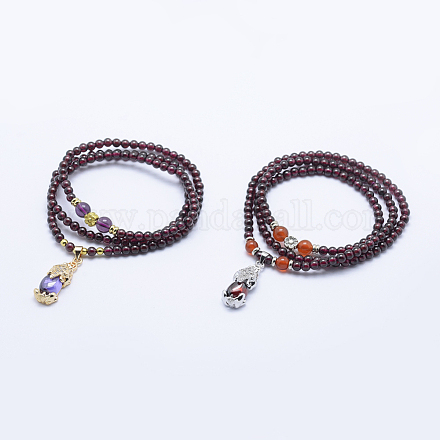 Three Loops Natural Garnet Stretch Wrap Bracelets BJEW-F293-26-1