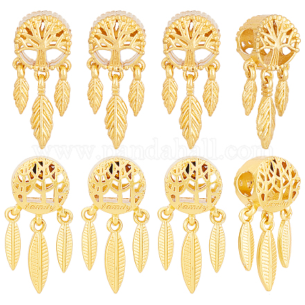 SUPERFINDINGS 16Pcs 2 Style Tree of Life Dream Catcher Charms With Leaf Tassel Golden Family Big Hole Bead Charms 25x11x6~77mm Feather Tassel Bead Pendants for European Necklace Jewelry MPDL-FH0001-08-1
