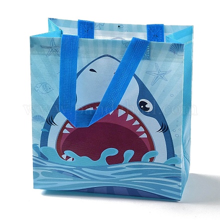 Sacs cadeaux pliants réutilisables non tissés de requin imprimés par dessin animé avec poignée ABAG-F009-D01-1