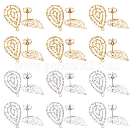 UNICRAFTALE 24Pcs 2 Colors Bohemian style 304 Stainless Steel Stud Earring Findings pin 0.7mm Teardrop Stud Earring with Loop for Jewlery Making Hole 1mm Golden Stainless Steel Color STAS-UN0037-29-1