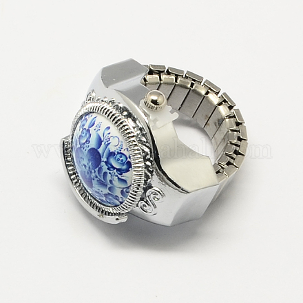 Relojes de cuarzo anillo de estiramiento hierro tono platino RJEW-R119-08H-1