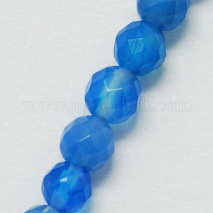 Natural Blue Agate Gemstone Bead Strands G-R149-4mm-03-1