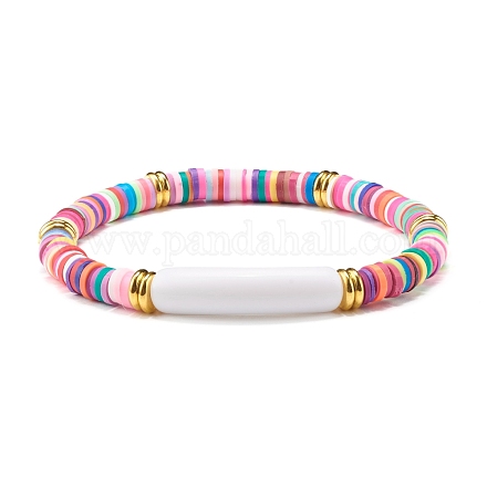 Bracelet extensible en perles acryliques tube incurvé pour adolescente femme BJEW-JB06944-02-1