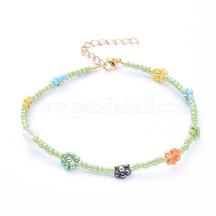 Bracelets de cheville perles de verre AJEW-AN00286-03-1