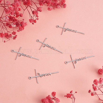 10Pcs Jesus Cross Charm Pendant Cross Faith Charm Necklace Stainless Steel Pendant for Christian Religious Jewelry Gifts Making JX517A-1