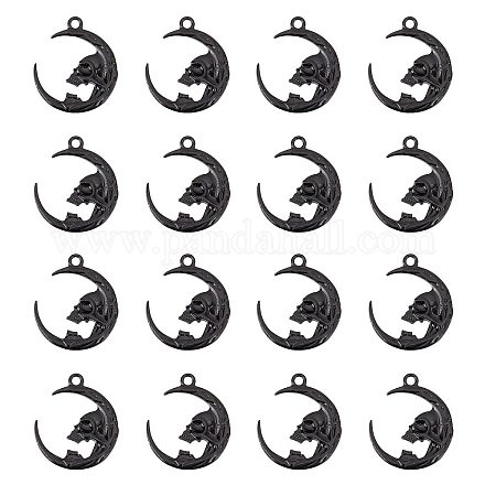 SUNNYCLUE 1 Box 30Pcs Gothic Style Moon Charms Skull Charm Black Skeleton Head Charms Scary Halloween Double Sided Crescent Moon Charms for Jewelry Making Charm DIY Necklace Earrings Keychain Craft FIND-SC0004-56-1