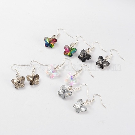 Platinum Tone Brass Butterfly Electroplate Glass Beads Dangle Earrings EJEW-JE01950-1