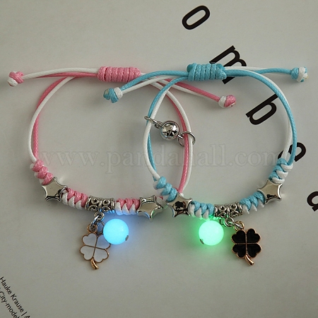 Wholesale 2Pcs 2 Color Alloy Enamel Ghost Charm Bracelets Set 