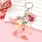 Resin & Acrylic & Faux Suede Tassel Keychain, with Alloy Clasp and Iron Rings, Letter E, 10cm