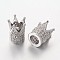 Brass Micro Pave Cubic Zirconia Beads, Crown, Lead Free & Nickel Free, Platinum, 12x9mm, Hole: 1mm and 5mm