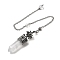 Natural Quartz Crystal Faceted Bullet Pointed Dowsing Pendulums, with Antique Silver Plated Brass Findings, Cadmium Free & Lead Free, Star, 307~310mm, Hole: 2mm