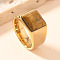304 Stainless Steel and Natural Tiger Eye Finger Rings, Golden, Rectangle, US Size 7(17.3mm)