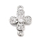 Brass Pave Clear Cubic Zirconia Flower Links Connector Charms, Cadmium Free & Nickel Free & Lead Free, Platinum, 16.5x11.5x3.5mm, Hole: 1.4mm