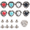 8 Sets 4 Colors Alloy Decorative Rivets,with Imitation Turquoise & Iron Screws, for Purse, Bags, Heart, Antique Silver, Mixed Color, 29x30x9.5mm, Hole: 2.5mm, 2sets/color