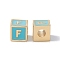 Rack Plating Brass Enamel Beads, Cadmium Free & Nickel Free & Lead Free, Real 18K Gold Plated, Cube with Letter, Sky Blue, Letter.F, 6x6x6mm, Hole: 2.5mm