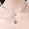 Bohemian Style Brass Pave Clear Cubic Zirconia Hollow Flower Pendant Double Layer Necklaces for Women, Platinum, 17.72 inch(45cm)