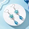 Flower with Teardrop Electroplate Glass Dangle Earrings, with 304 Stainless Steel Earring Hooks, Platinum, Deep Sky Blue, 64.5x17.5mm