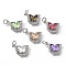Brass Micro Pave Cubic Zirconia Pendants, Bowknot, with Glass & Loop, Long-Lasting, Lead Free & Cadmium Free, with Glitter Powder, Faceted, Mixed Colors, Platinum, 10.5x15.5x4.5mm, Hole: 3mm