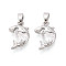 Brass Micro Pave Clear Cubic Zirconia Charms, Shark with Heart Charms, Platinum, 14.5x10x4mm, Hole: 4.5x2mm