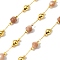 Handmade Sunstone Faceted Round Beaded Chains, Soldered, with Brass Beads, Long-Lasting Plated, with Spool, Golden, 6mm, about 32.81 Feet(10m)/Roll