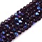 Electroplate Glass Beads Strands, Half Rainbow Plated, Faceted, Rondelle, Indigo, 4x3mm, Hole: 0.4mm, about 105~110pcs/strand, 38~39cm