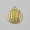 Alloy Rhinestone Pendants, with Enamel, Sports, Golden, Baseball, 22x18.5x3mm, Hole: 1.8mm