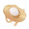 Oval Natural White Jade Finger Rings, Ion Plating(IP) 304 Stainless Steel Cuff Rings for Women, Soldered, Real 14K Gold Plated, 24mm, Gemstone: 11.5x9.5mm, Adjustable