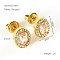 304 Stainless Steel Cubic Zirconia Stud Earrings, Golden, Oval, 10x9mm