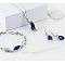 Alloy Rhinestone Jewelry Sets, Include Bracelets & Earrings & Necklaces, Wave/Nuggets, Platinum, Sapphire, 450mm