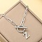 Stainless Steel Paperclip Chain Initial Necklaces with OT Clasps, Stainless Steel Color, Letter Z, 18.11 inch(46cm)