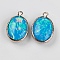 Resin Pendants, with Brass Findings, Oval, Light Gold, Deep Sky Blue, 23.5~24x15x7~7.5mm, Hole: 1~2mm