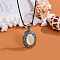 Alloy Pave Natural Shell Oval Pendant Waxed Cord Necklaces for Women, Antique Silver, Old Lace, 18.11 inch(46cm)