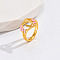 Heart & Flower Brass Pearl Pink Enamel Adjustable Finger Rings, Golden, Letter O, 14mm, Inner Diameter: 17mm