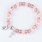 Glass Beads Stretch Bracelets, Cross & Oval with King Charm Bracelets for Women Men, with Imitation Pearl, Faceted, Pink