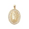 Brass Cubic Zirconia Pendants, Long-Lasting Plated, Oval with Holy Virgin Charms, Golden, Clear, 32x24x4mm, Hole: 5x3mm