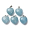 Natural Aquamarine Pendants, with Platinum Tone Brass Findings, Heart Charm, 18x15~15.5x6~8mm, Hole: 6x3mm