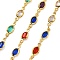 Brass Glass Oval Link Chains, with Spool, Long-Lasting Plated, Soldered, Lead Free & Cadmium Free, Rack Plating, Real 18K Gold Plated, Colorful, 13.5x5x2.5mm
