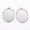 Tarnish Resistant 304 Stainless Steel Pendant Cabochon Settings, Plain Edge Bezel Cups, Oval, Stainless Steel Color, Tray: 35x25mm, 39.5x25.5x1.5mm, Hole: 2.5mm
