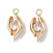 Brass Pendants, with Clear Glass, Flower, Real 18K Gold Plated, Real 18K Gold Plated, 14x6x5mm, Hole: 1.2mm