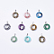 Natural & Synthetic Mixed Stone Pendants, with Shell, Rhinestone and Platinum Tone Brass Findings, Flat Round with Flower, 35.5~36x28x8mm, Hole: 5x8mm
