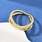 Brass Micro Pave Cubic Zirconia Finger Rings, Criss Cross Rings, Real 18K Gold Plated, 7.5mm, US Size 8 3/4(18.7mm)