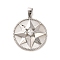 Brass Micro Pave Cubic Clear Zirconia Pendants, with Shell, Flat Round with Star, Real Platinum Plated, 22x20x4.5mm, Hole: 4.5x2.5mm