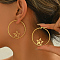304 Stainless Steel Hoop Earrings, Golden, Star, 45x45mm