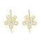 Brass Pave Clear Cubic Zirconia Stud Earring Findings, Cadmium Free & Nickel Free & Lead Free, with Loop, Flower, Real 14K Gold Plated, 9x7.5mm, Hole: 1.2mm, Pin: 0.5mm