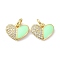 Eco-Friendly Brass Micro Pave Clear Cubic Zirconia Enamel Pendant, with Jump Rings, Long-Lasting Plated, Heart, Real 18K Gold Plated, Aquamarine, 10x12x2mm, Hole: 3.4mm