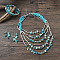 Alloy & Natural Shell & Glass Seed Beaded Multilayer Necklaces & Dangle Earrings & Bangles Sets, Platinum, Cyan, 430mm